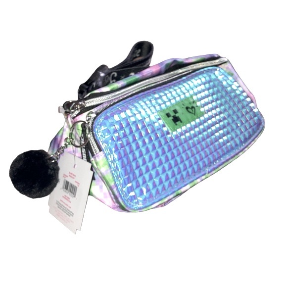 Justice Minecraft Iridescent Pyramid Pixel Printed Sling Bag - Picture 10 of 10